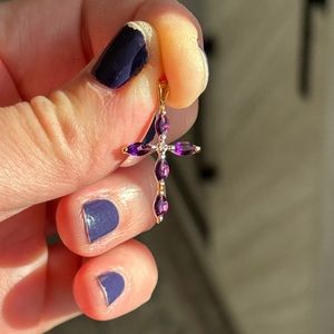 14k Gold Amethyst Cross with Diamond